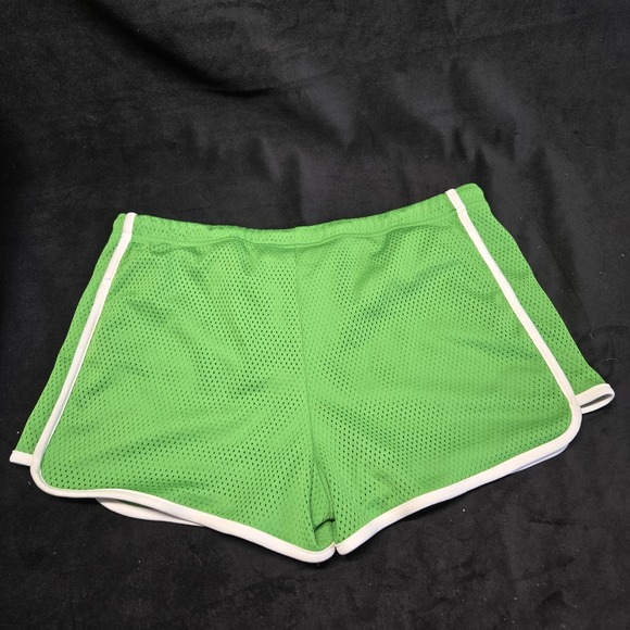 Y2K Neon Green Mesh Athletic Shorts Size L Unisex Retro Gym Drawstring Vintage - Picture 13 of 13